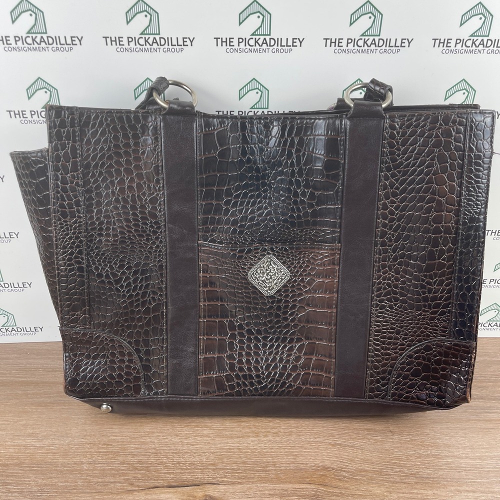 Coldwater‎ Creek Brown Faux Crocodile Leather Career Briefcase Handbag Purse